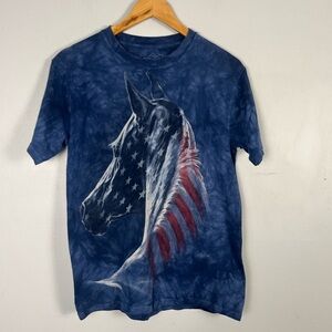 The Mountain T-shirt small USA Patriotic Horse and blue tie dye